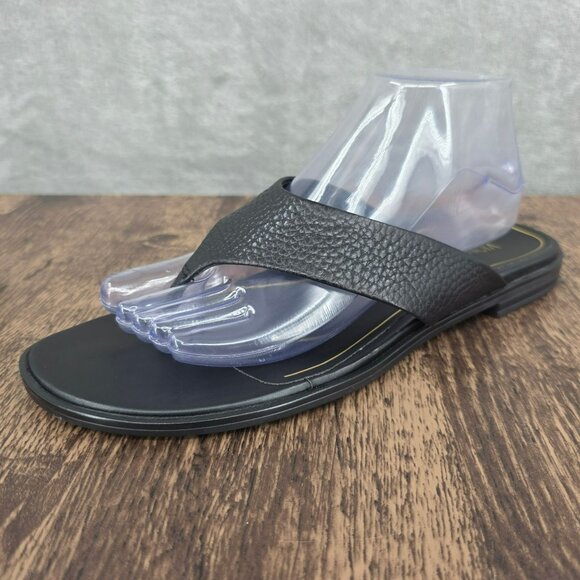 Vionic Agave Thong Sandals 11 Black Pebbled Leather Flip Flop Orthotics Support - Picture 1 of 13